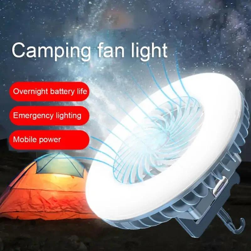 2 In1 LED Tent Fan Lamp Multifunctional Waterproof Rechargeable Camping Lamp Ceiling Fan Light Portable Hiking Light Cooling Fan