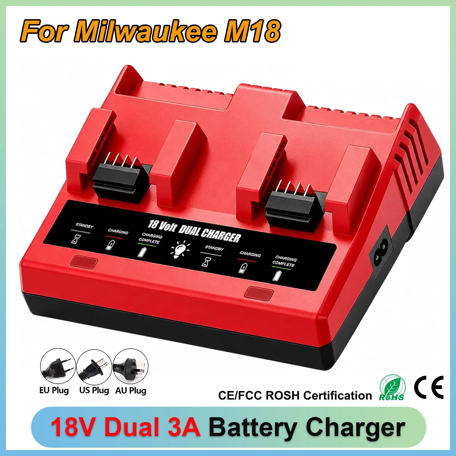 

Dual Ports 3A Battery Charger For Milwaukee 18V M18 Lithium Battery 48-11-1815 48-11-1820 48-11-1830 Charger Fast Charging