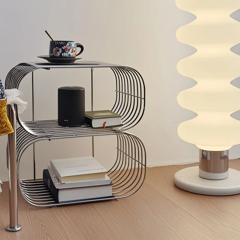 

Minimalist Stainless Steel Magazine Racks Multi-functional Storage Shelf Mid-Century Modern Nightstand for Bedroom Living Room