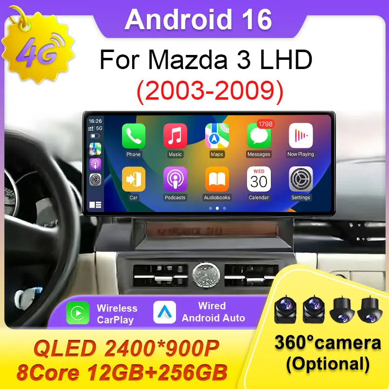 

Сенсорный экран Android 16 для автомобильной магнитолы Mazda 3 2003-2009 LHD с GPS-навигацией, мультимедийным плеером, Bluetooth, Wi-Fi, 4G, стереосистемой