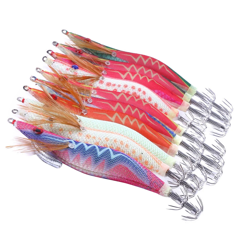 

10pcs Night Fishing Lures Plastic Baits Split Hooks Night Glowing Fishing Hook For Saltwater Freshwater Squid Octopus Cuttlefish