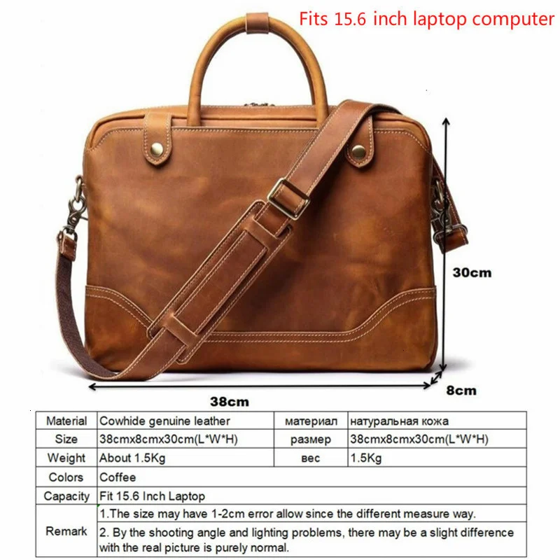 Genuine Leather Men Laptop Bag 15.6 Inch Computer Handbag For Macbook Pro HP DELL Men Laptops Luxury Handbags Man Notebook Bags