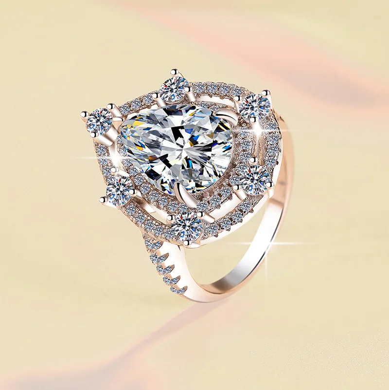 Pear-Shaped Drop Ring Women's 5CT Moissanite PT950 Platinum - Pear band slims finger length, brilliant moissanite sparkle