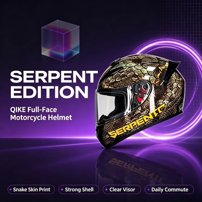 QIKE Serpento Snake Skin Graphic Motorcycle Helmet  All Season Unisex DOT Shockproof Protective Riding Helmet