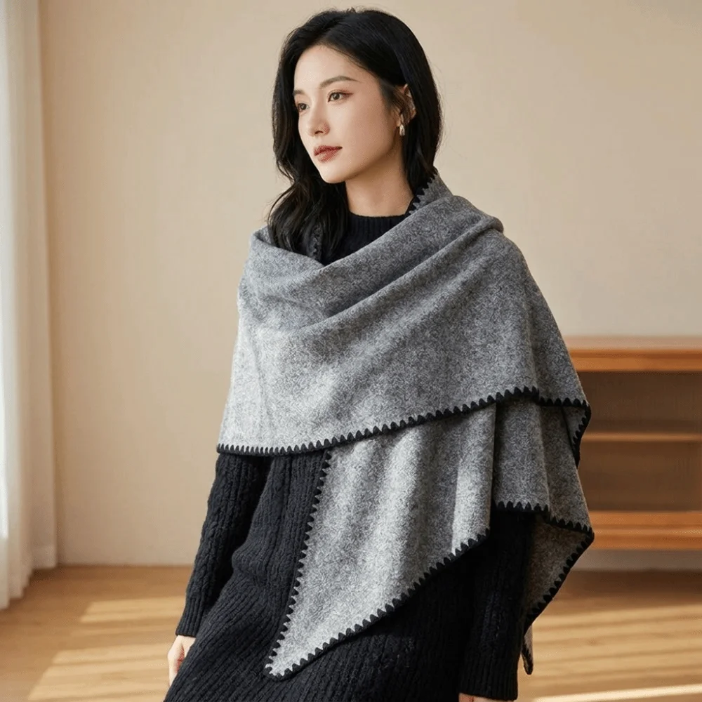 Elegant Thick Knitted Poncho Cape Wrap Loose Fit Warm Shawl Scarf Warm Cape Women Shawl Travel