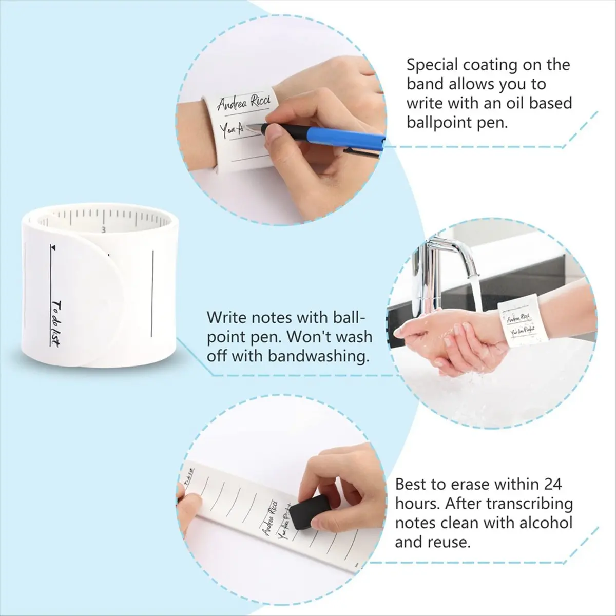 FTGT-Wearable Nurse Notepad Wristbands, 2 Pack Silicone Reminder Bracelet Write on Memo,White