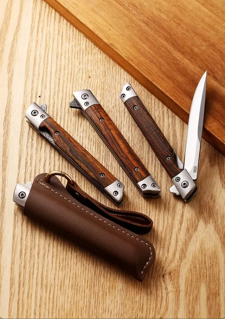 Navaja Plegable con Patrón Damasco, Hoja de Acero Inoxidable de Alta Dureza, Herramienta Compacta para Camping y Tareas de Corte Diarias
