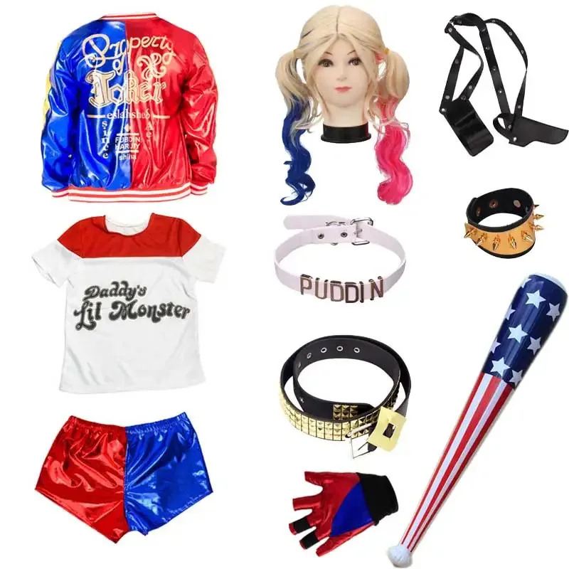 Bear's Den Suicide Cosplay disfraces Harley Squad Monster camisa Quinn chaqueta pantalones pulsera cinturón collar guantes Hallow nuevo 2025