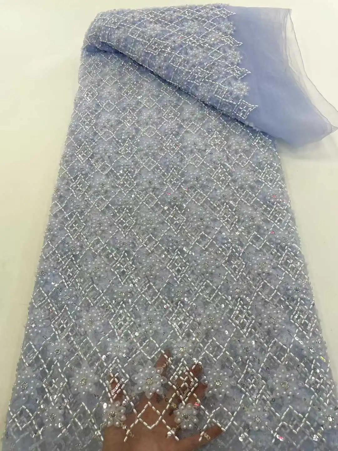 럭셔리 아프리카 스팽글 비즈 레이스 원단 2025 고품질 신랑 나이지리아 웨딩 신부 자수 프랑스 튤 바느질