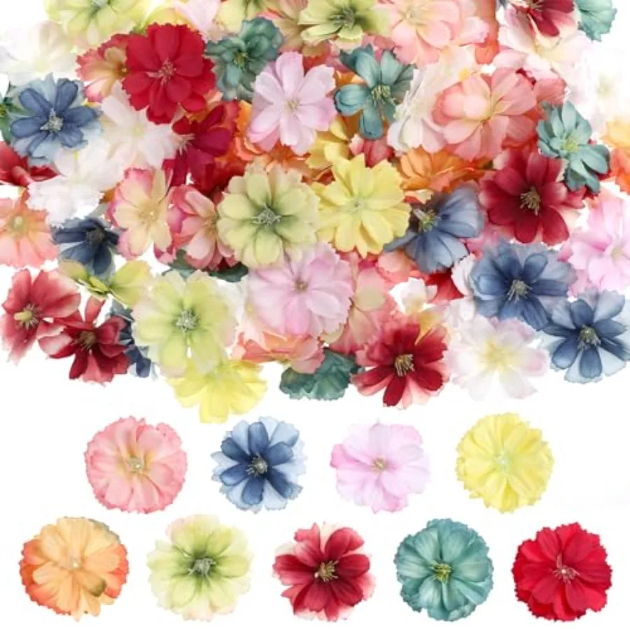 Têtes de fleurs de prunier artificielles en soie, 100 pièces, fausses têtes de fleurs pour l'artisanat, petites fleurs, petites fleurs pour bricolage, maison de vacances