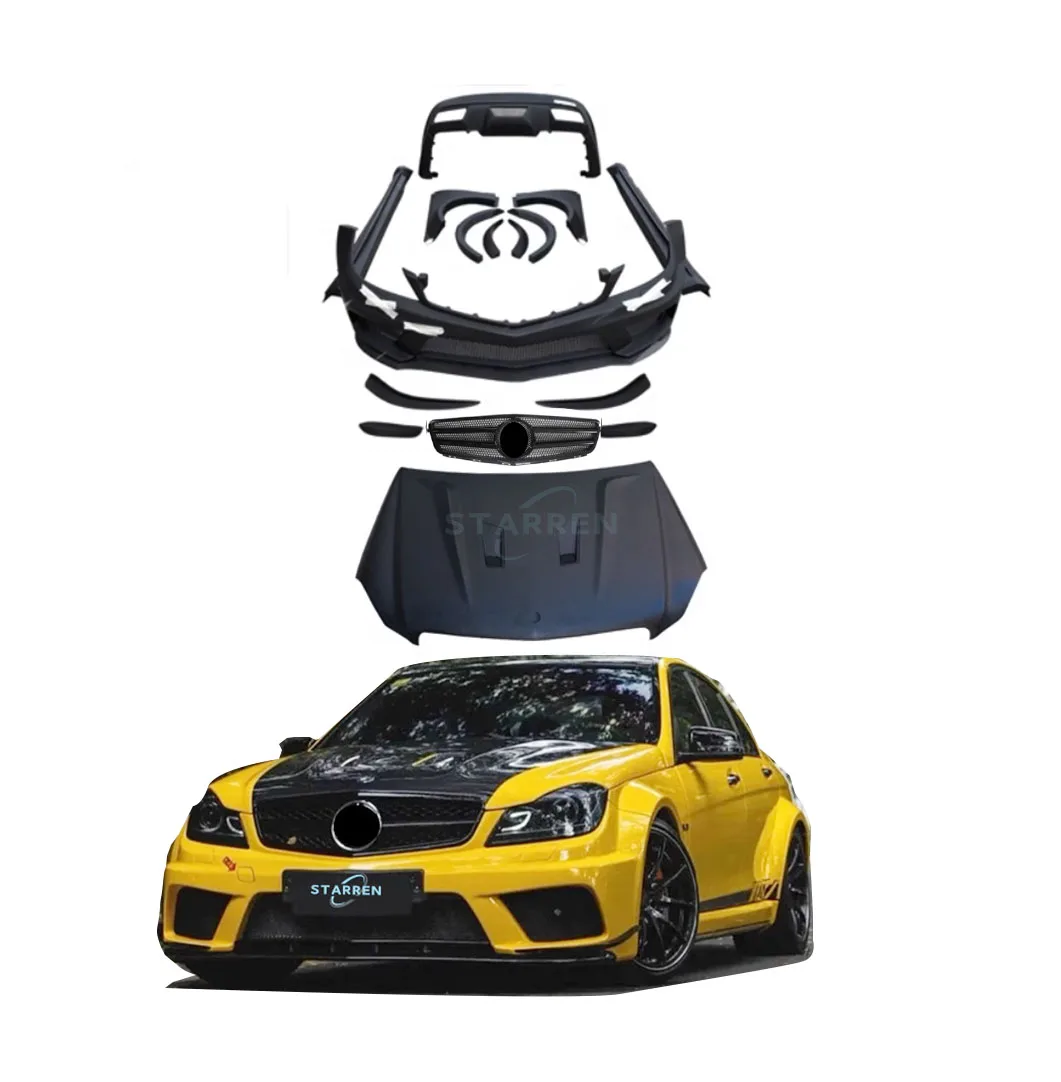 

2008-2013 C-Class W204 C63 AMG Обновление Широкие передние и задние бамперы Боковые юбки Капот Крыло Широкий обвес Комплект для Mercedes-Benz