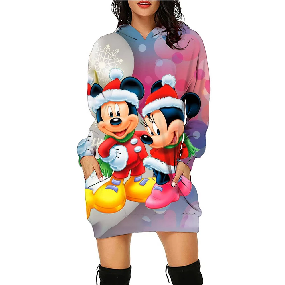 Ladies\' hot selling autumn and winter Christmas gifts, fashionable casual dresses, Disney Mickey Mouse printed hoodies, sports s