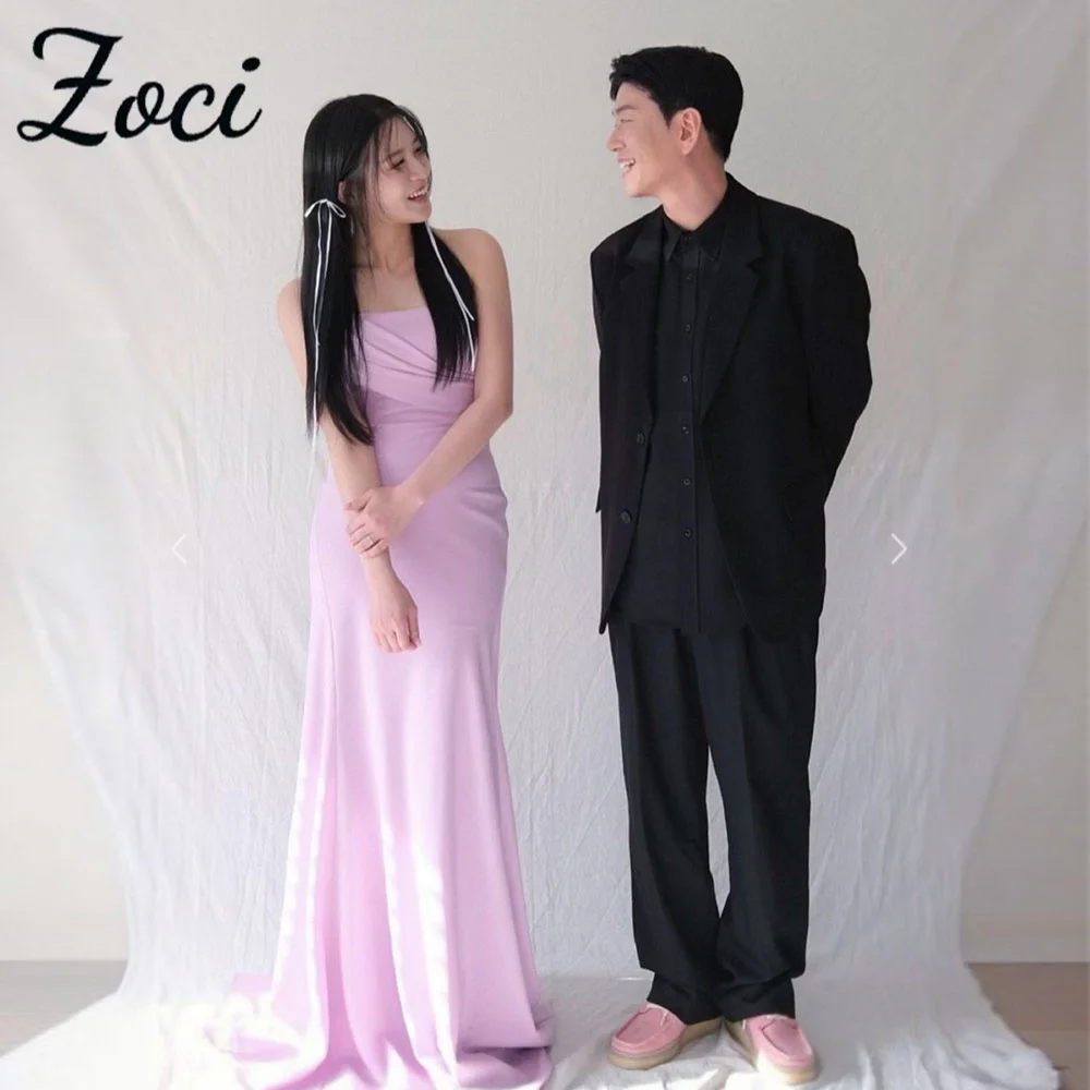 

Zoci Simple Strapless Purple Wedding Dresses Korea Photos Shoot Customized Pleats Corset Bride Dress Floor Mermaid Bridal Gown