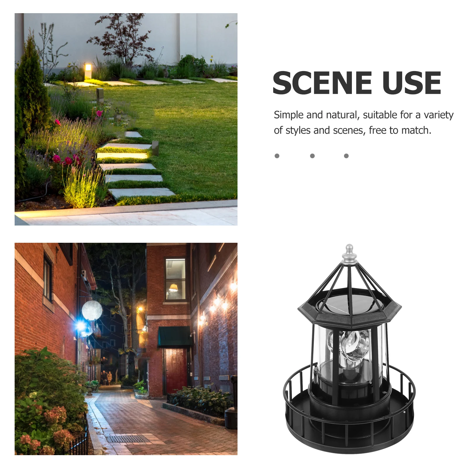 1pc 360° Rotating Lighthouse Solar Decorative Lamp Outdoor Landscape Lighting Waterproof LED Garden Light Auto On/Off Controller