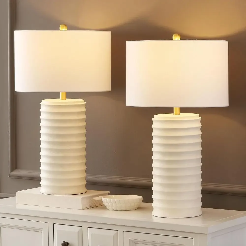 28.5-Inch Cylinder Textured Stripe Table Lamp Set of 2, LED Bulbs Included, Suitable for Living Room, Bedroom, Entryway, Home Of