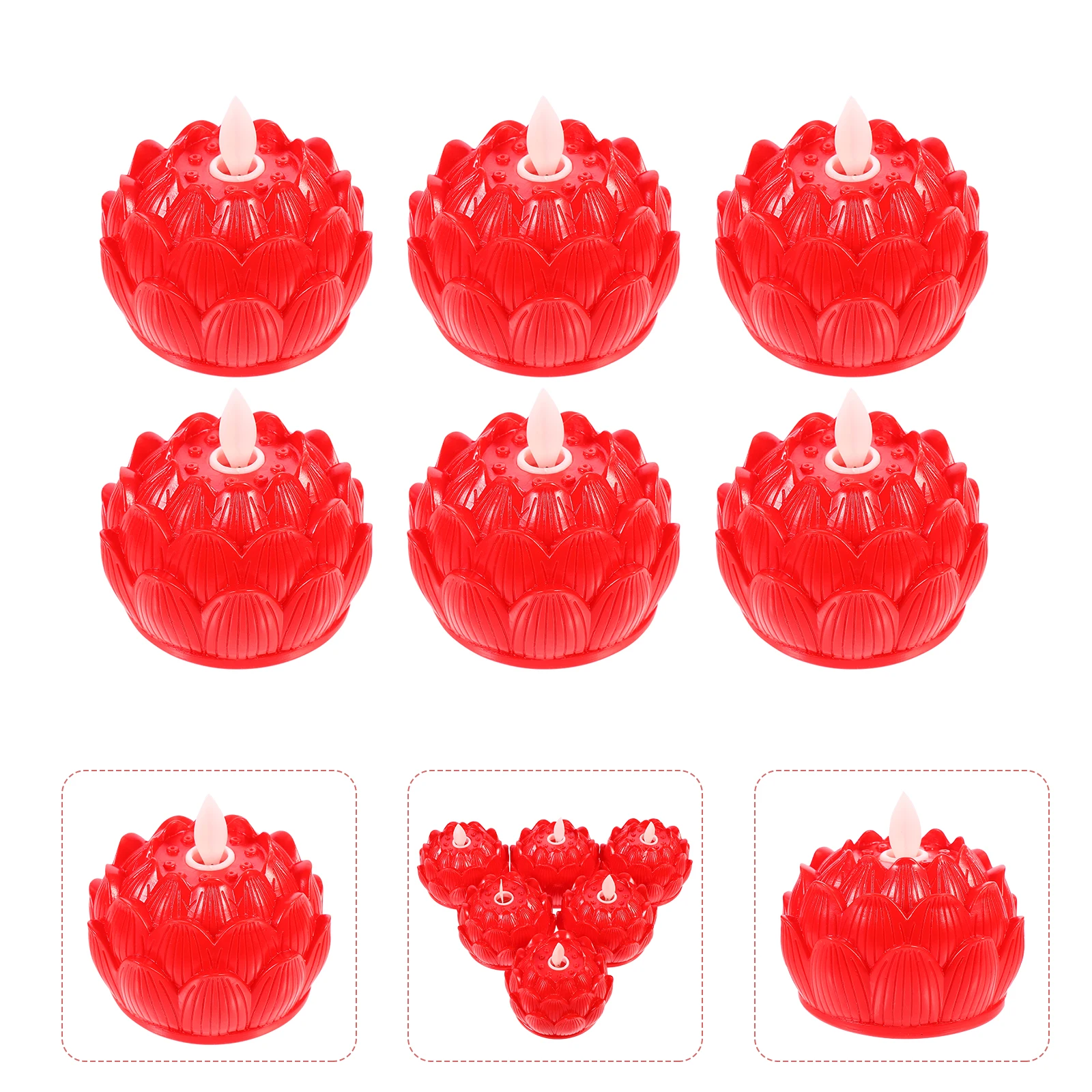 6 Pcs Decorations for Home Electronic Light Lotus Lamp LED Shape Red Plastic