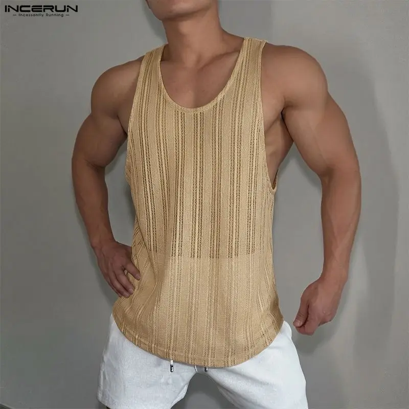 INCERUN Men's Tank Tops Mesh Hollow Out See Through O-neck Sleeveless Men Clothes Sexy Streetwear Summer Fashion Male Vests 2026