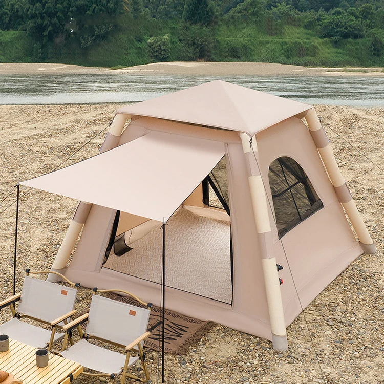 400D Oxford Cloth Family Tent Rain-Proof Sun-Proof Quick-Opening Portable Inflatable One Bedroom for 4-8 People for Picnics