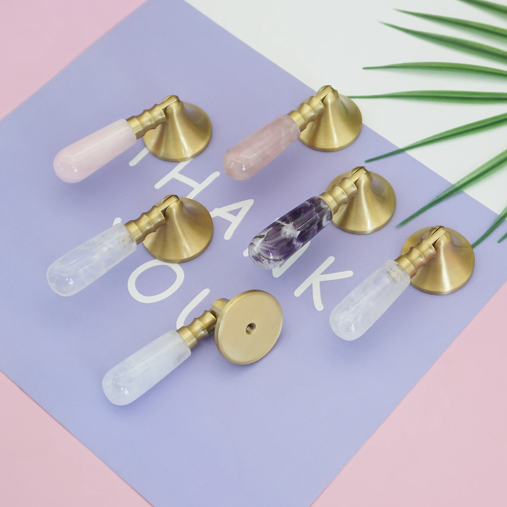 คริสตัลสีชมพูธรรมชาติ + ที่จับ - Furniture Hardware Drop Pulls บทวิจารณ์และราคา