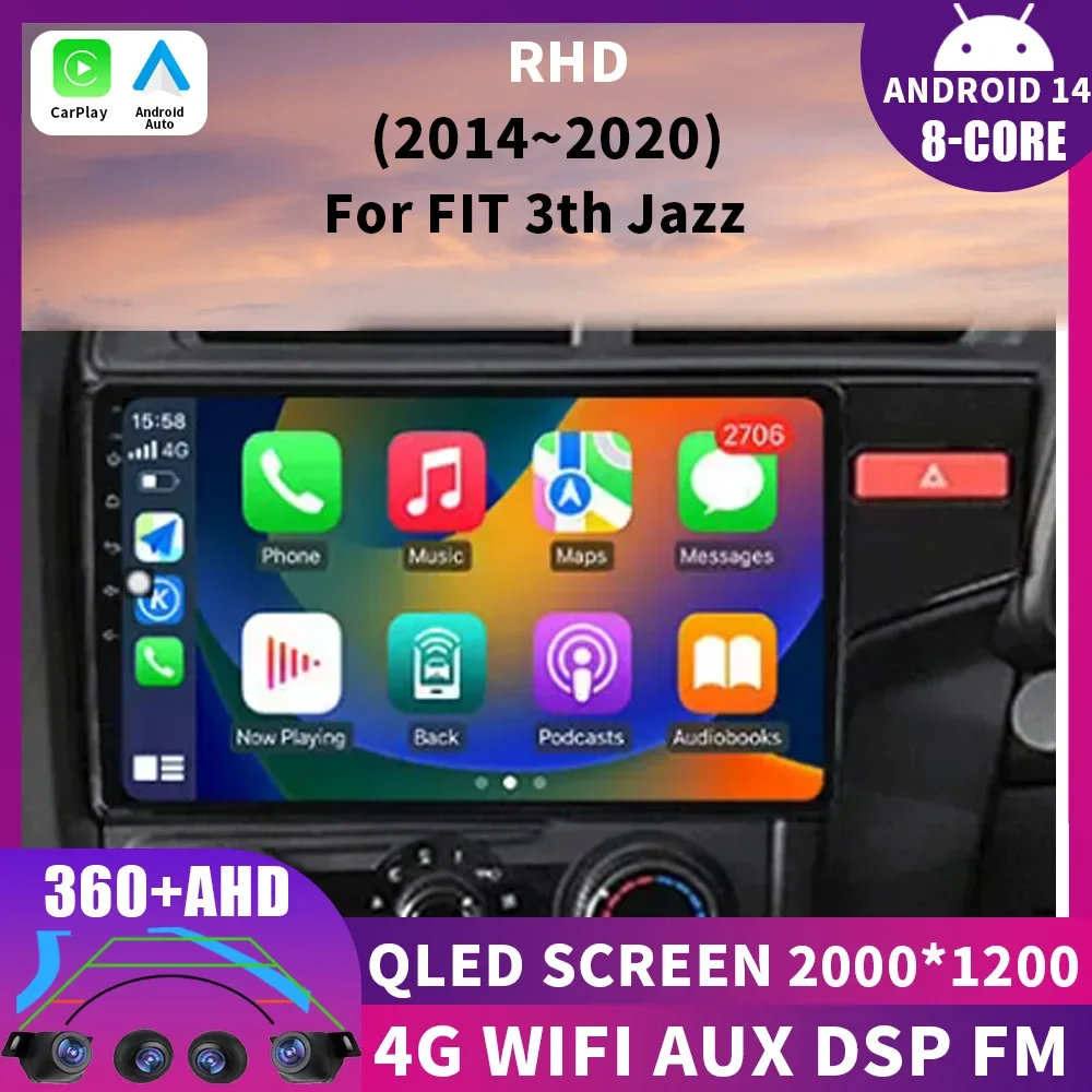 

Fio Android 14 Carplay For Honda Jazz 3 2015-2020 Fit 3 GP GK 2013-2020 RHD Car Touch Screen Radio Car GPS