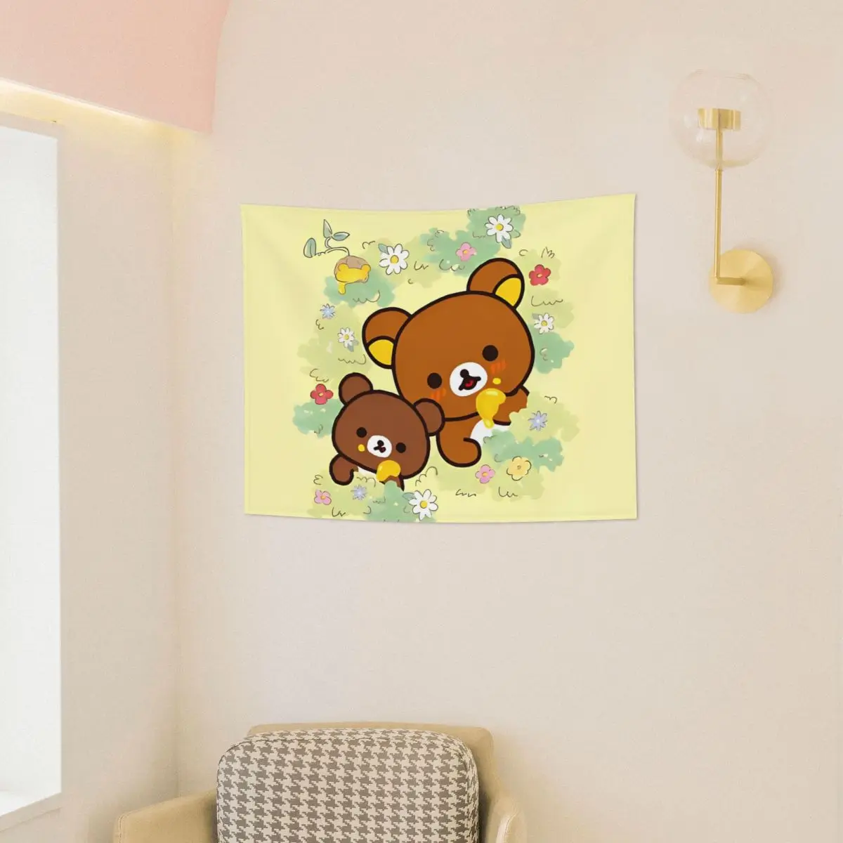 Rilakkuma Kogumachan Eat Honey Tapestry Wall Hanging Hippie Polyester Tapestry Cute Bear Art Wall Blanket Room Decor Tapiz