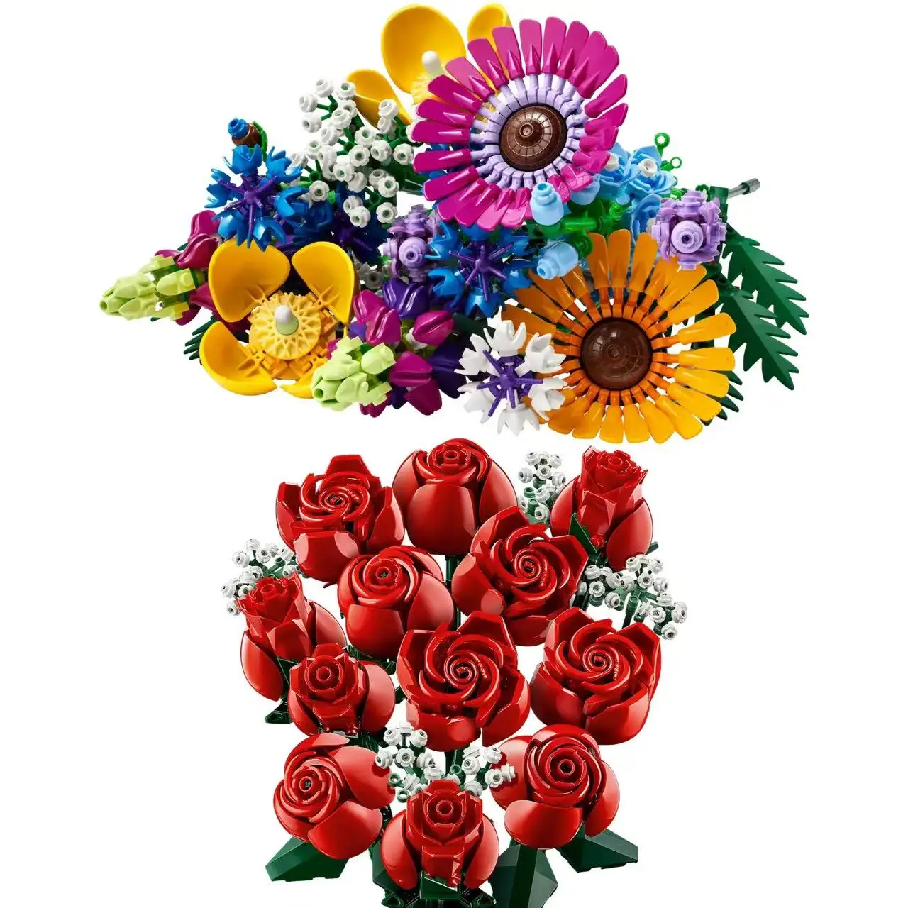 2025年新作 10313 10328 ローズブーケ組み立てキット、植物の家の装飾、女の子のロマンチックな誕生日プレゼントに最適