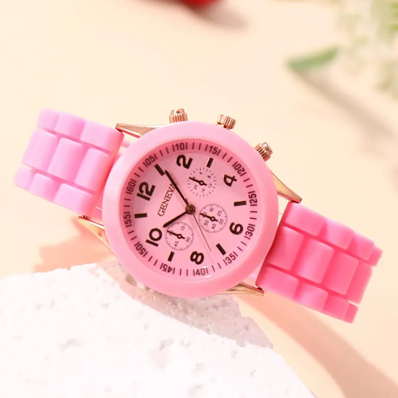 Fashion Women Watches Elegant Ladies Dress Quartz Watch Luxury Womens Pink Silicone Jelly Wristwatch Girls Gifts Reloj Mujer