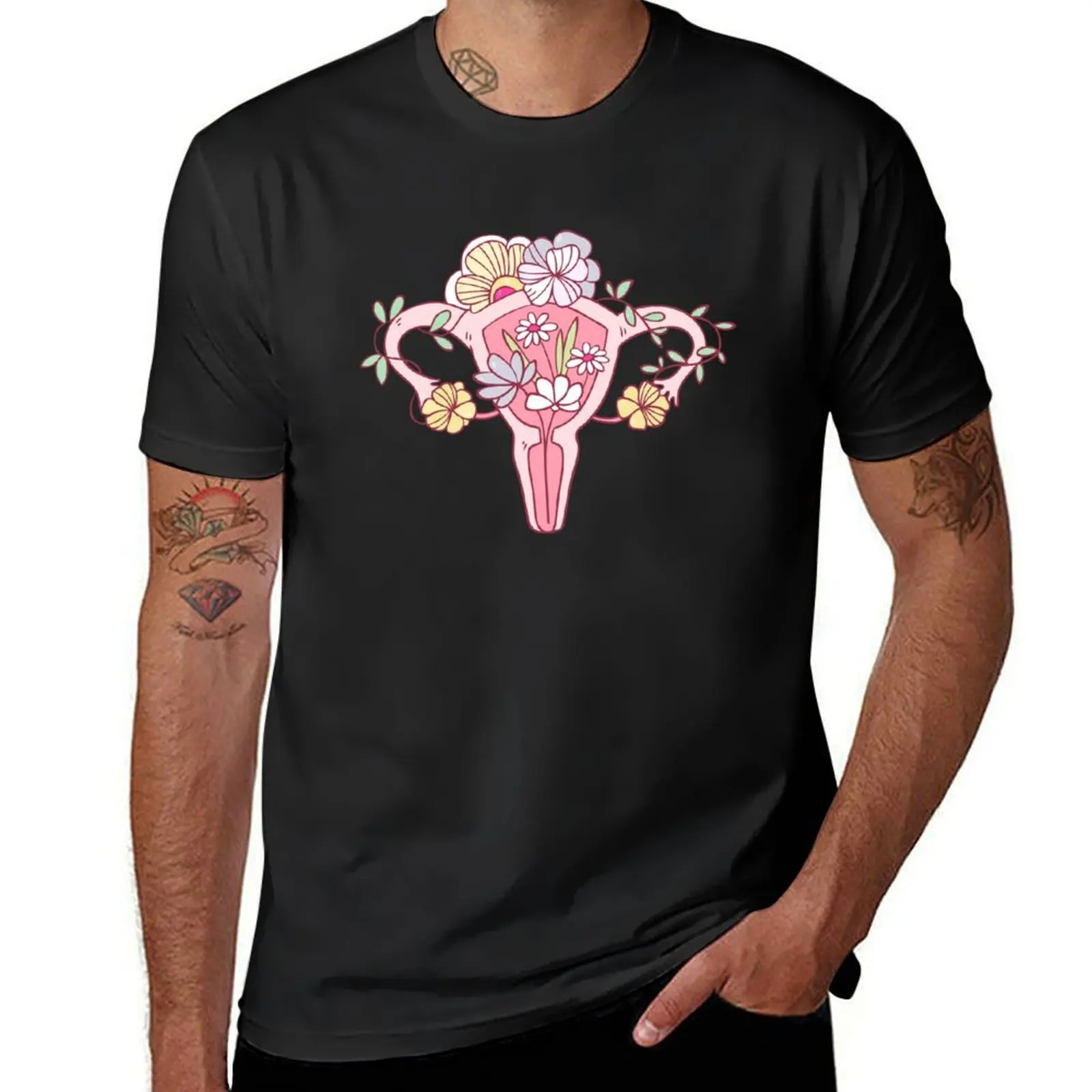 Floral Woman Uterus T-Shirt graphics summer top heavyweights tops mens t shirt