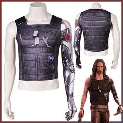 Game 2077 Costume Disguise Johnny Silverhand Cosplay Fantasy Printed Tops Shirts Adult Men Roleplay Fantasia Outfit Male