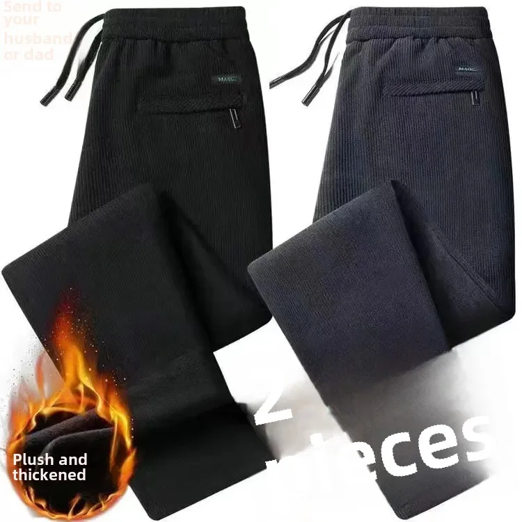 Factory Direct High Quality Corduroy Men's Trousers Winter Fleece-Lined And Thickened Warm Straight-Leg Pants Elastic Waist Pant