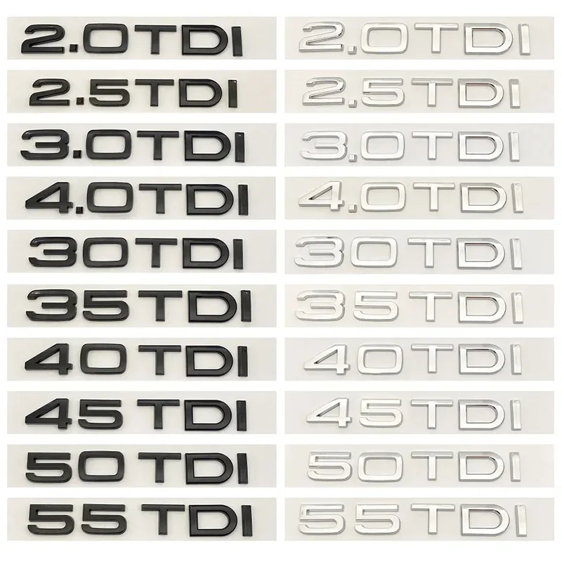 Emblema de carro para Audi, adesivo traseiro Traseiro Tronco, ABS 2.0TDI, 2.5TDI, 3.0TDI, 35TDI, 40TDI, 45TDI, 50TDI, A3, A4, A5, A6, A7, A8, Q3,