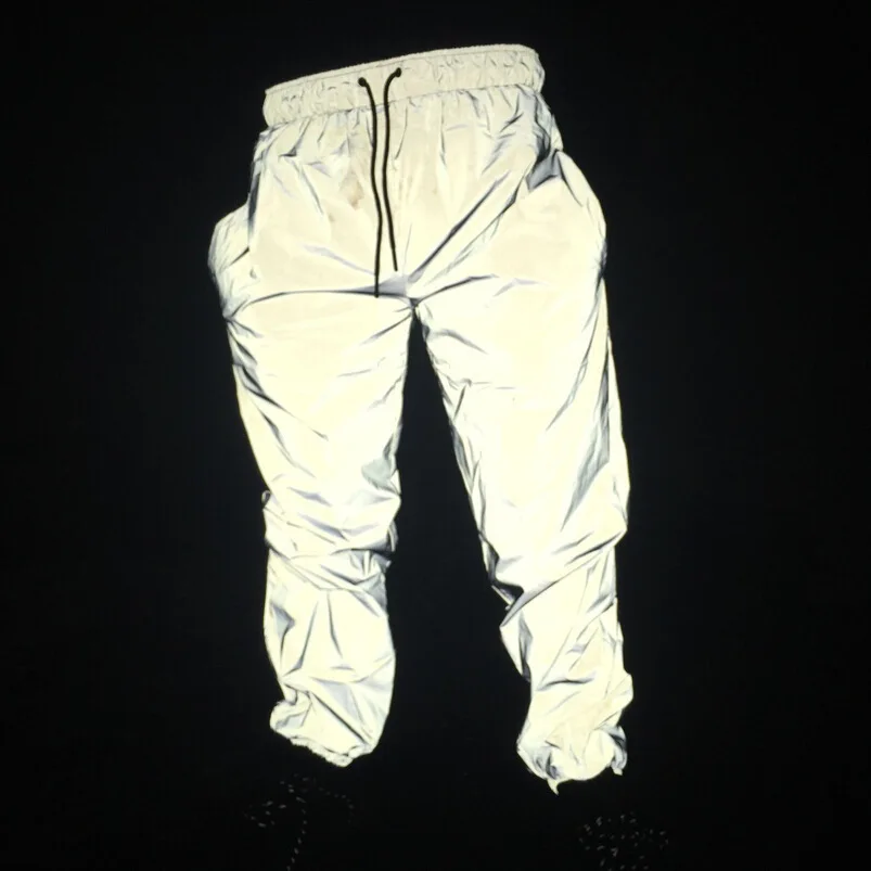 Reflective pants for night running, self-made couple's outfit, double-layer elastic waist tie jogging pants, sports foot pants