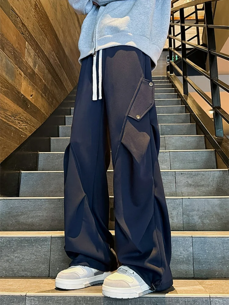 

Casual Paratrooper Pants for Men Spring Autumn Heavyweight American Style Straight Leg Wide Leg Pants Cool Teenage Fashion