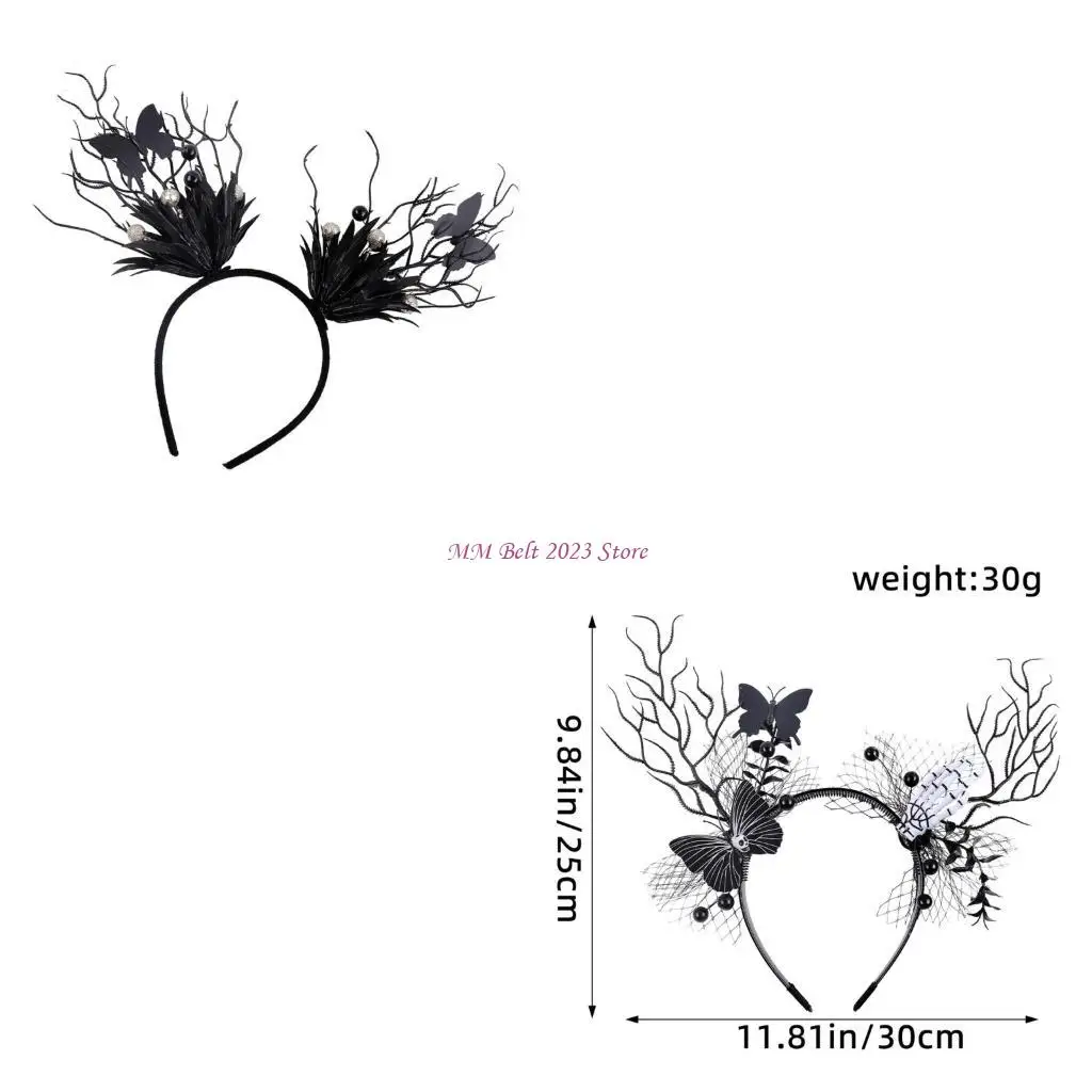 

49ME Stylish Witch Cosplay Costume Horn Branch Halloween Party Role Play Headband