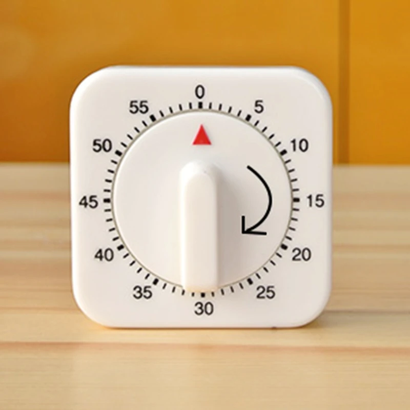 Promemoria timer meccanico quadrato da 60 minuti conteggio utensile da cucina bianco per guscio marcatura nera