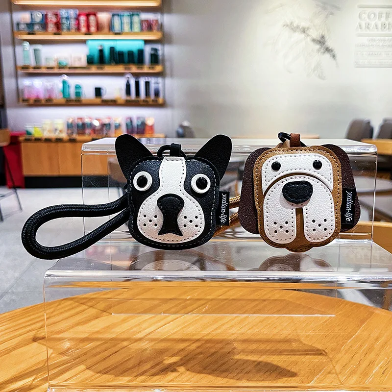Womens Pendant Creative Leather Dog Keychain Cute Cartoon French Bulldog High-end Exquisite Bag Pendant Accessory And Small Gift