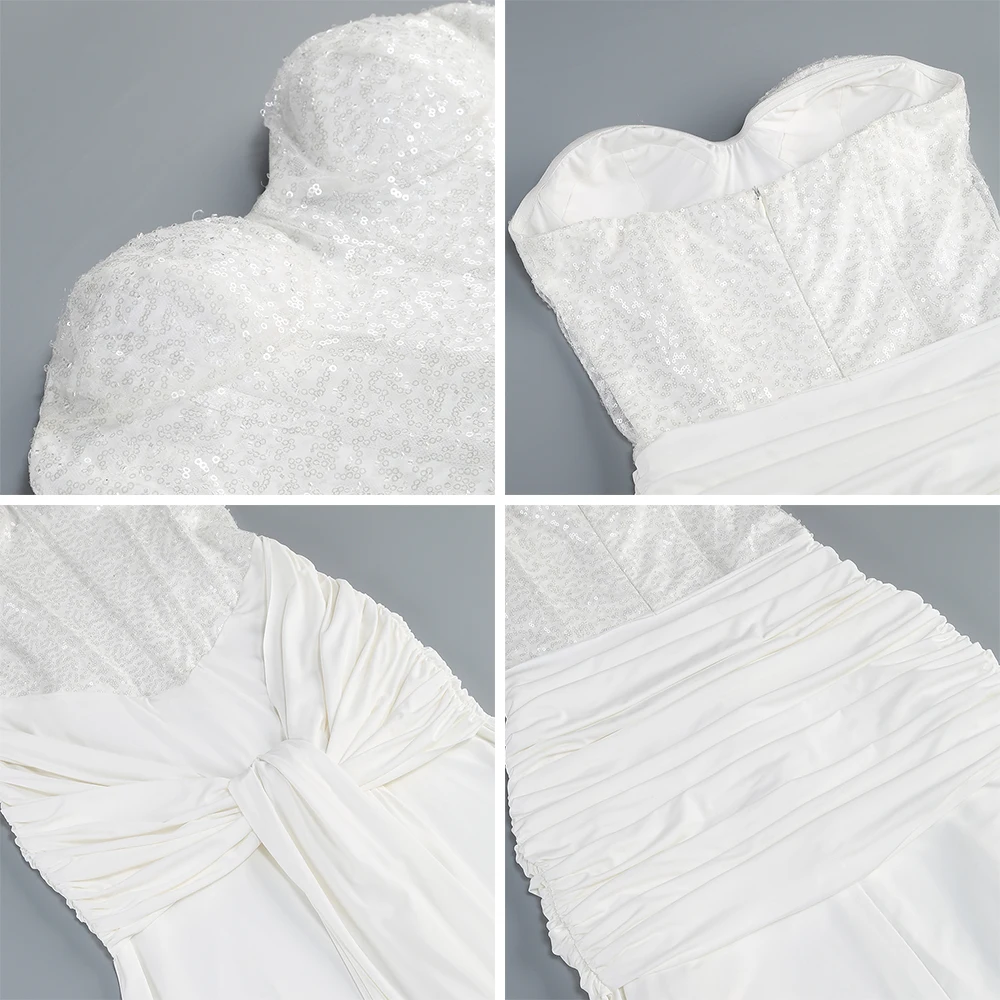 Vestido largo elegante sin tirantes con hombros descubiertos y lentejuelas escalonadas, vestido de noche con cinta y nudo, vestido de fiesta de cóctel