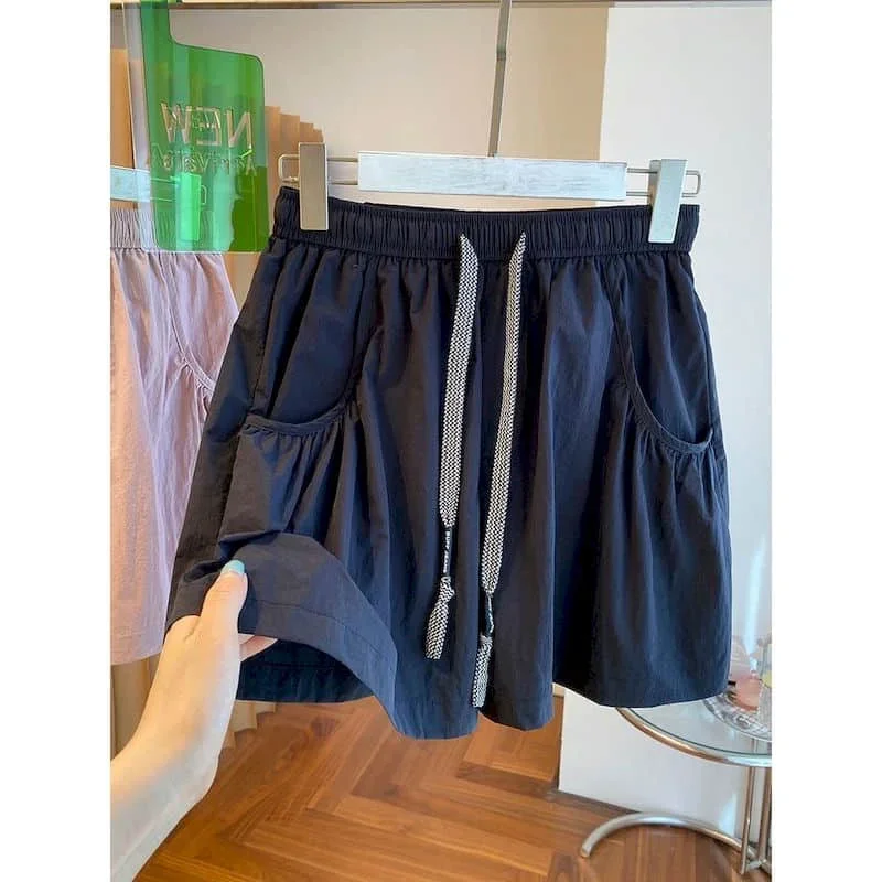 Calções sólidos para roupas femininas rendas cintura elástica casual calças esportivas harajuku vintage solto estilo coreano calças de perna larga