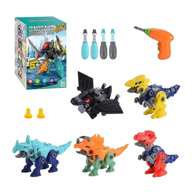 Jurassic Dinosaur Building Blocks para crianças, DIY, desmontagem e montagem, parafuso, brinquedos educativos, 5 em 1