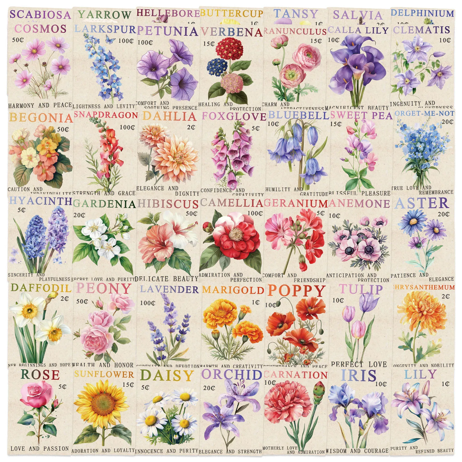 

10/50PCS Retro Cartoon Stamp Flower Graffiti Sticker DIY Decorative Guitar Laptop Suitcase Waterproof Sticker Kids Toy