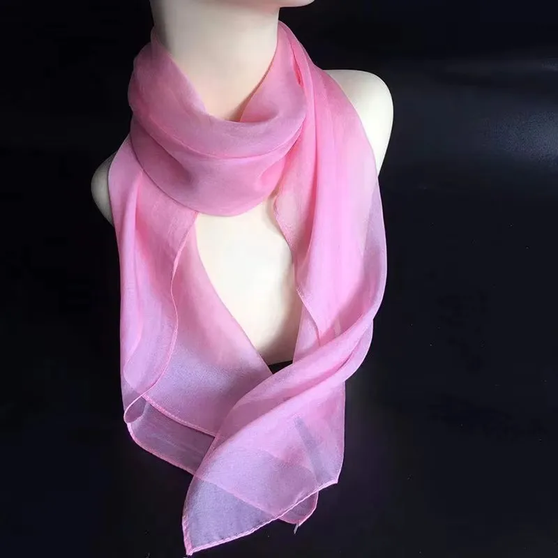 Korean Solid Color Chiffon Square Silk Scarf 70x70CM Summer Sunscreen Thin Transparent Gauze Neck Protection Woman's Shawl P71