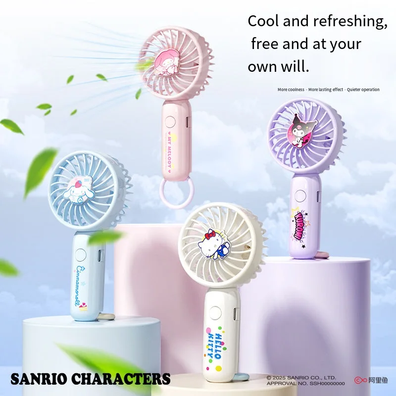 Sanrio Cinnamoroll Mini Cute Handheld Fan Summer Cartoon Student Portable Hanging Vertical Desktop Cooling Small Fan Girl Gift