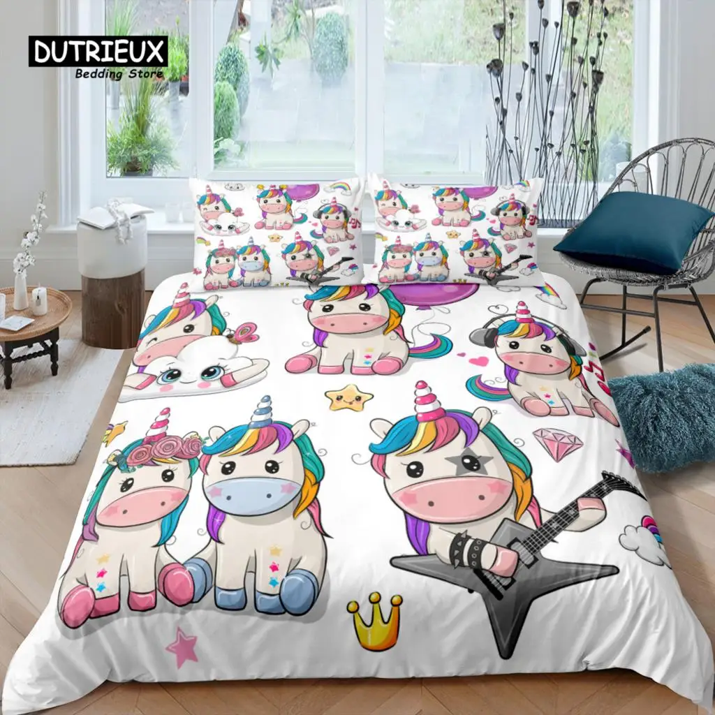 

Home Living Luxury 3D Unicorn Bedding Set Girls Duvet Cover Set Pillowcase Kids Bedding Set Queen and King EU/US/AU/UK Size