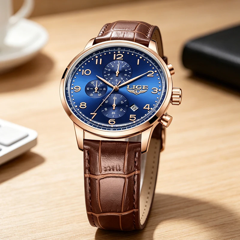 

2026 New LIGE Luxury Chronograph Quartz Watch For Men Fashion Leather Waterproof Luminous Business Men's Wristwatch Montre Homme