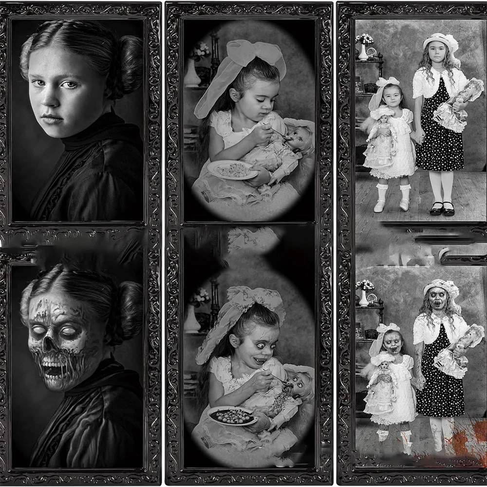 

38*25CM Halloween Changeable 3D Ghost Face Photo Frame Haunted Halloween Horror Decor Portrait Picture Halloween Party Bar Prop