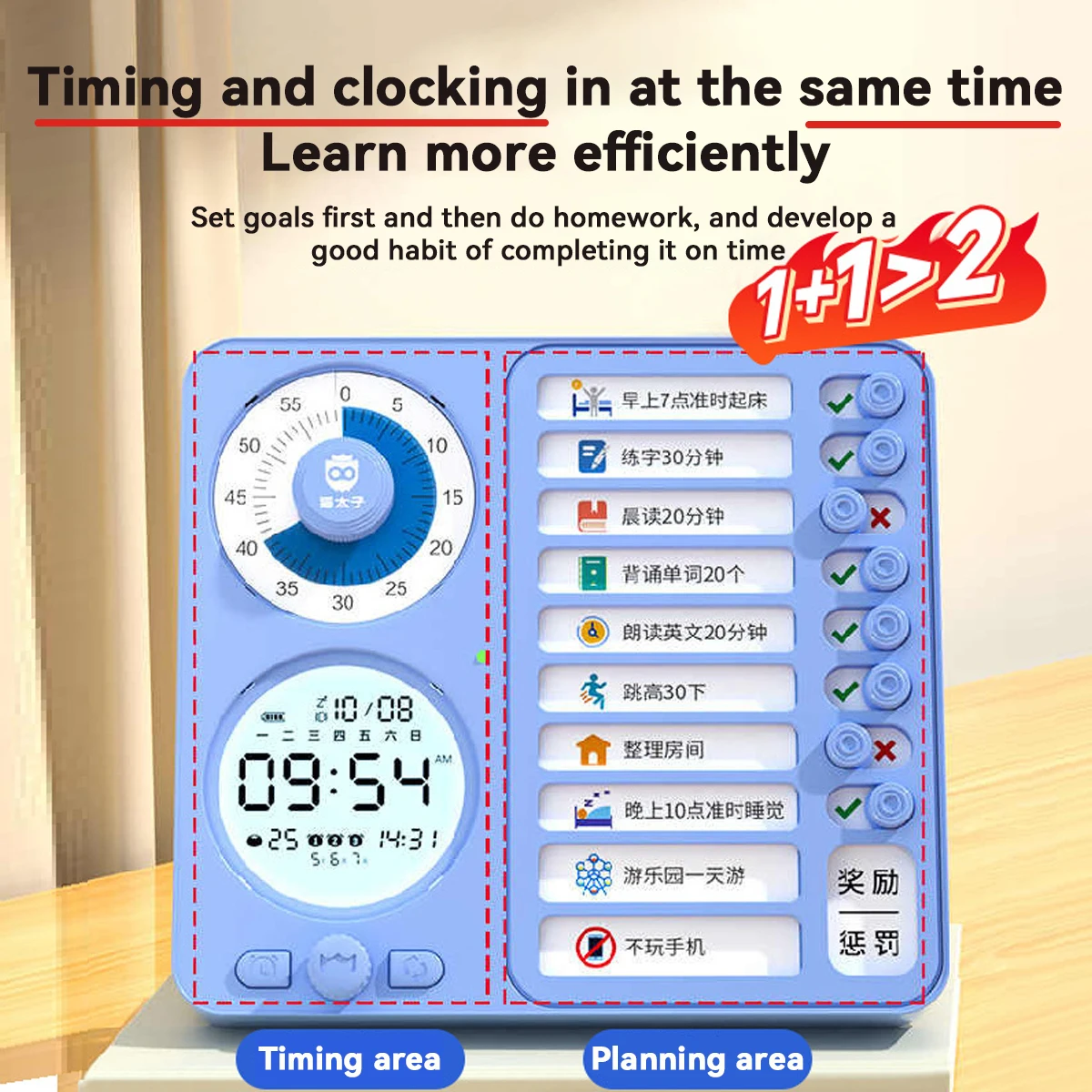 Children's Reminder Dual Screen Self-discipline Time Management Tool Alarm Clock Countdown Cute Cartoon Decoration Visual Timer