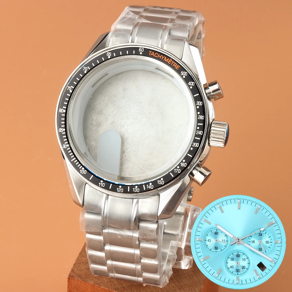 

40mm VK63 Silver Watch Case Black Orange Bezel For VK63 VK64 Quartz Chronograph Automatic Movement 316L Stainless Steel Bracelet