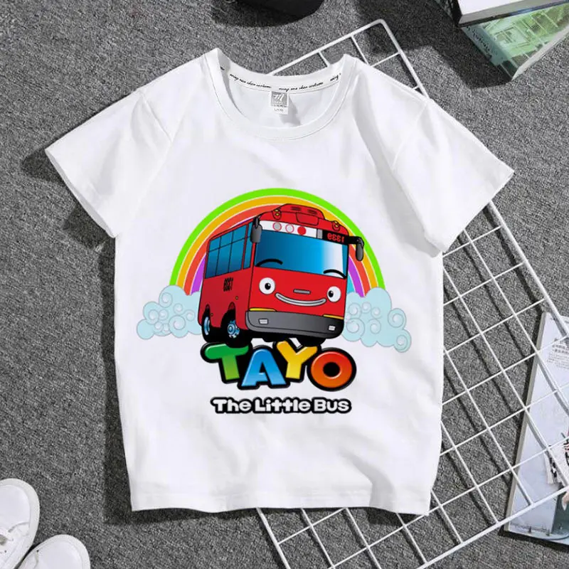 Summer Boys and Girls' Baby-sized Casual White Short-sleeved New Cartoon-style Q-version Student T-shirt Top