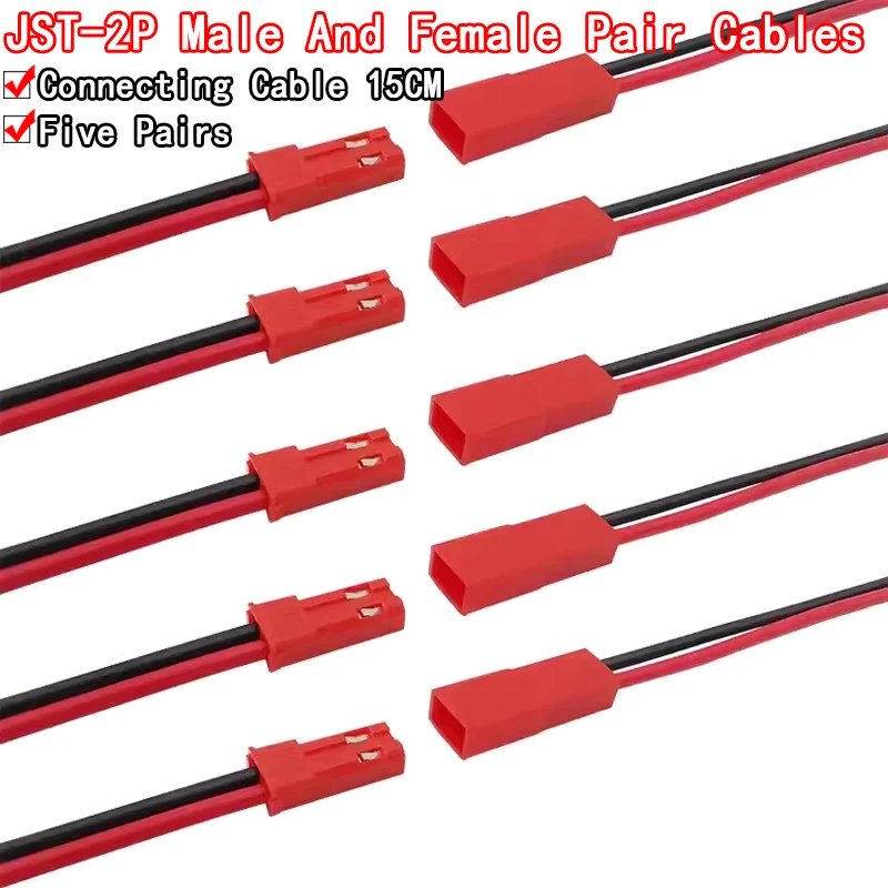 5sets/10pcs of JST-2P female/male socket-to-plug connection cables LED male and female plugs red and black 15CM