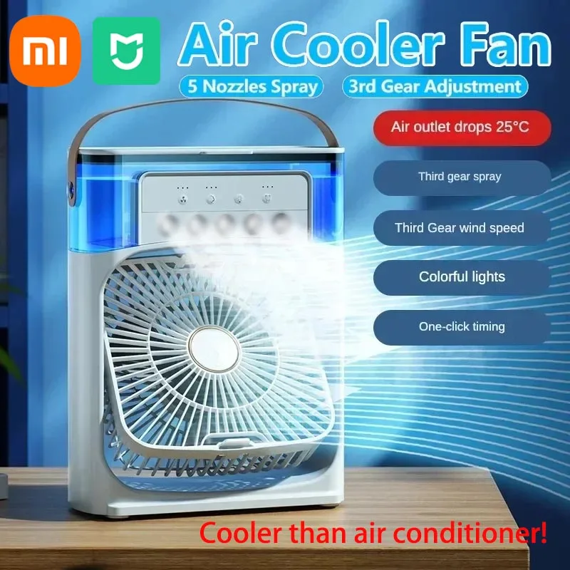 Xiaomi MIJIA 3-speed Adjustable Electric Fan Five-hole Humidification Conditioner Household Small Air Cooler Led Night Light Fan